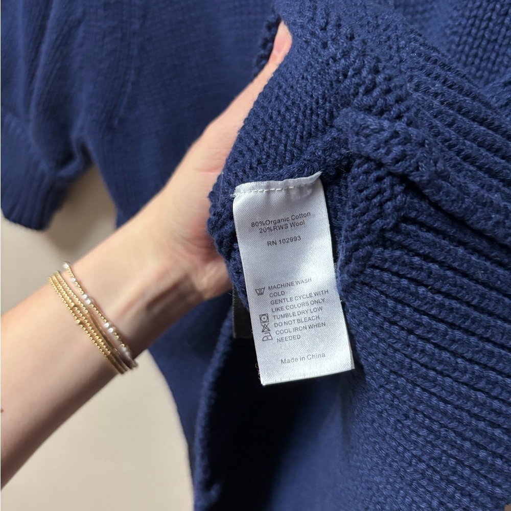 Adam Lippes Collective Navy Blue Puff Sleeve Turtleneck Sweater Size M - Picture 4 of 9